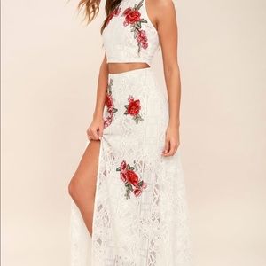 Take a vow ivory lace two piece maxi dress